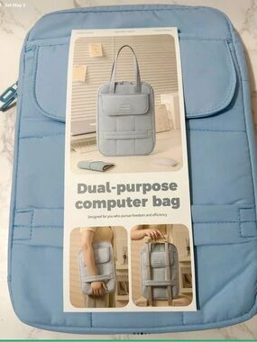 “NWT” Women’s Dual Purpose Computer Bag.  Light Blue/Grey (14”H X 10”L X 1”W)